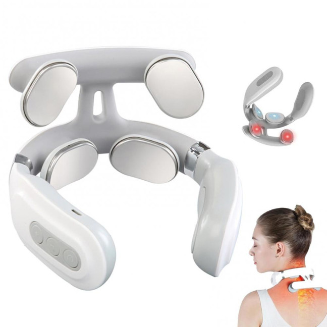 Portable Neck Massager 6 Vibration Modes 16 Intensity Levels Rechargeable Deep Tissue Neck Pain Relief Electric Heated Vibration Cervical Massager 