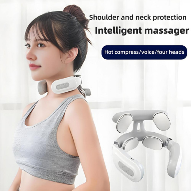 Portable Neck Massager 6 Vibration Modes 16 Intensity Levels Rechargeable Deep Tissue Neck Pain Relief Electric Heated Vibration Cervical Massager 