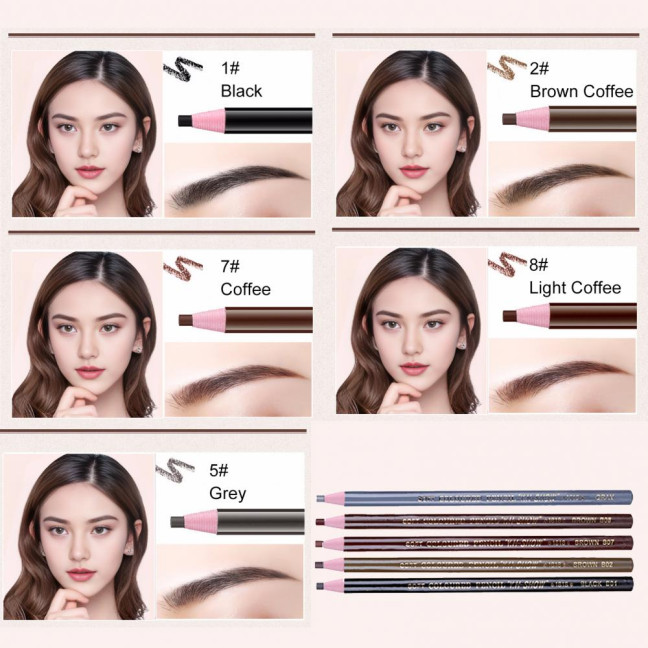 6Pcs Pull Cord Peel-off Eyebrow Pencil Waterproof Sweat-Proof Natural Long Lasting Smudge-proof Women Microblading Brow Pencil