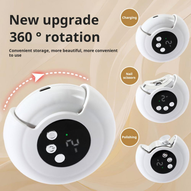 Electric Nail Trimmer Automatic Kids Adults Seniors Nail Clipper with LED Light Baby Manicure Grinding File Fingernail Cutter Polisher 