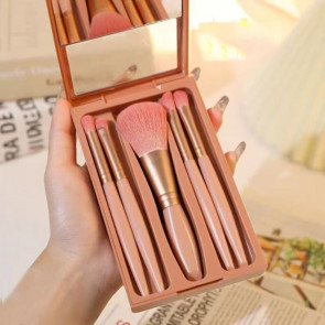 5Pcs/Set Women Makeup Brush Kit with Mirror Storage Box Professional Synthetic Eye Shadow Blush Foundations Concealer Blending Cosmetic Brush 