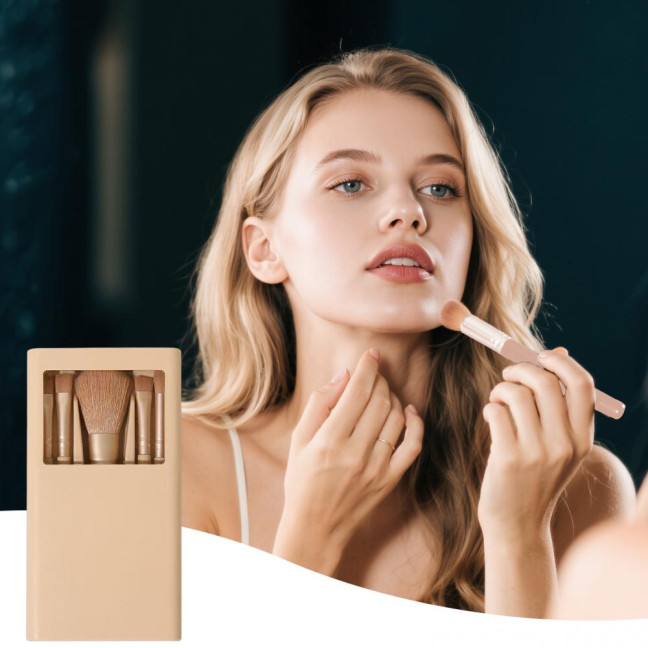 5Pcs/Set Women Makeup Brush Kit with Mirror Storage Box Professional Synthetic Eye Shadow Blush Foundations Concealer Blending Cosmetic Brush 