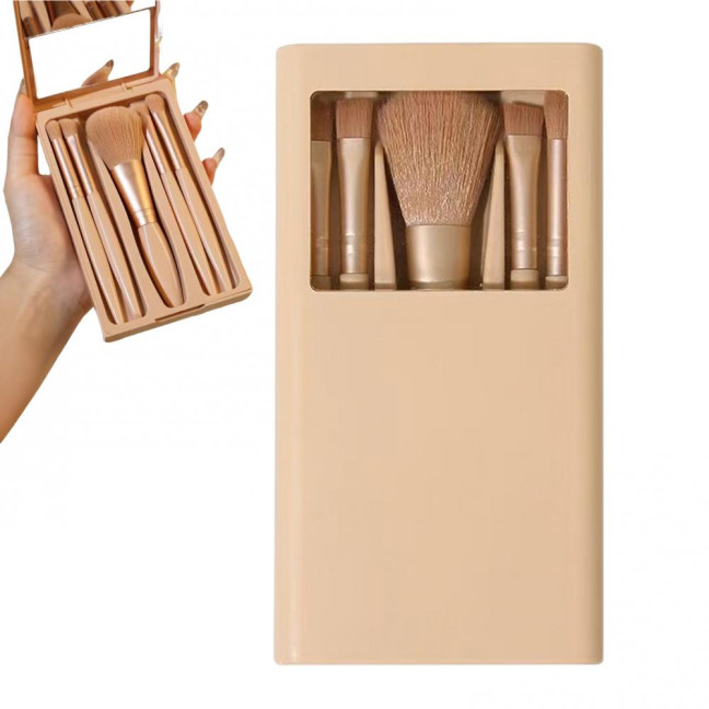 5Pcs/Set Women Makeup Brush Kit with Mirror Storage Box Professional Synthetic Eye Shadow Blush Foundations Concealer Blending Cosmetic Brush 