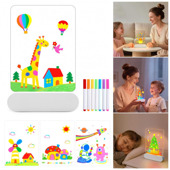 Kids LED Note Board Glow-in-the-Dark Doodle Board with Colorful Lights Reusable Writing Tablet Night Light for Home Decor 