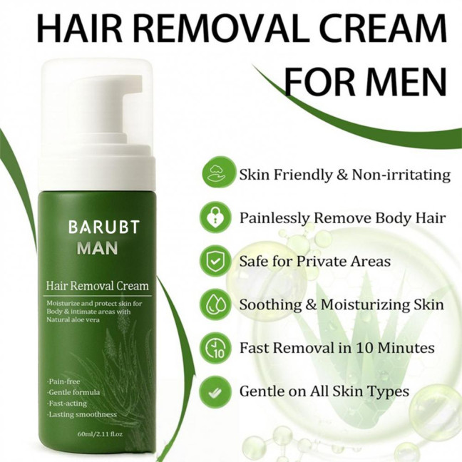60ML Men Hair Removal Cream Natural Aloe Vera Quick Gentle Fast Acting Moisturizing Full Body Arm Leg Underarms Facial Hair Remover Depilatory Cream