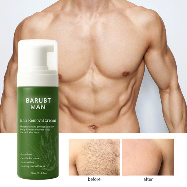 60ML Men Hair Removal Cream Natural Aloe Vera Quick Gentle Fast Acting Moisturizing Full Body Arm Leg Underarms Facial Hair Remover Depilatory Cream