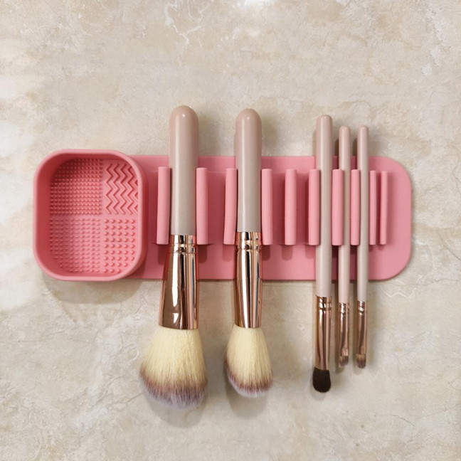 Silicone Makeup Brush Holder Wash Dry 2-in-1 Suction Cup Design Compact Size Waterproof Makeup Brush Stand