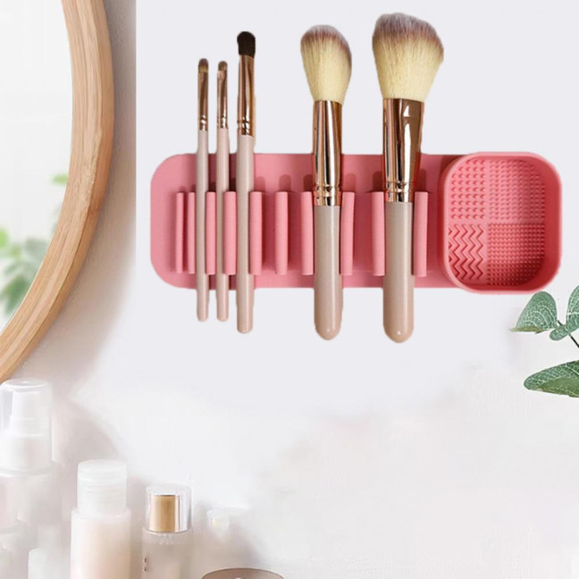 Silicone Makeup Brush Holder Wash Dry 2-in-1 Suction Cup Design Compact Size Waterproof Makeup Brush Stand