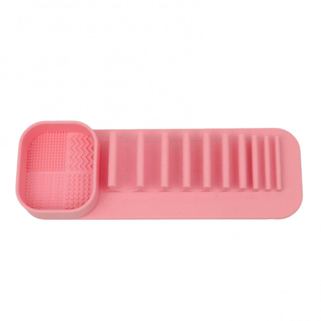 Silicone Makeup Brush Holder Wash Dry 2-in-1 Suction Cup Design Compact Size Waterproof Makeup Brush Stand