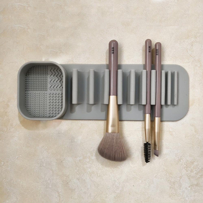 Silicone Makeup Brush Holder Wash Dry 2-in-1 Suction Cup Design Compact Size Waterproof Makeup Brush Stand