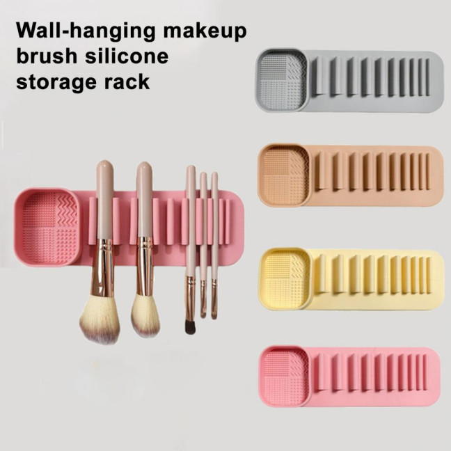 Silicone Makeup Brush Holder Wash Dry 2-in-1 Suction Cup Design Compact Size Waterproof Makeup Brush Stand