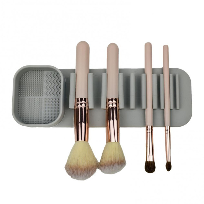 Silicone Makeup Brush Holder Wash Dry 2-in-1 Suction Cup Design Compact Size Waterproof Makeup Brush Stand