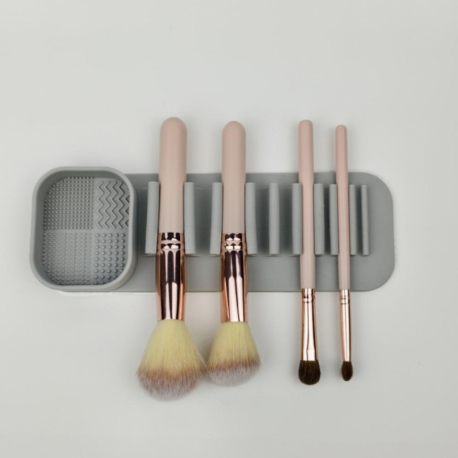 Silicone Makeup Brush Holder Wash Dry 2-in-1 Suction Cup Design Compact Size Waterproof Makeup Brush Stand