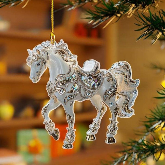 White Horse Acrylic Car Charm Christmas-Themed Ornament Car Rearview Mirror Decor Keychain Backpack Accessory