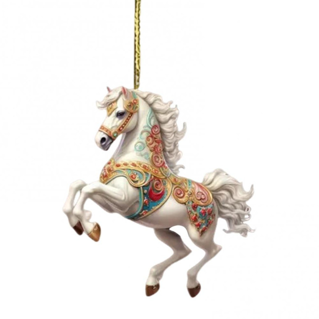 White Horse Acrylic Car Charm Christmas-Themed Ornament Car Rearview Mirror Decor Keychain Backpack Accessory