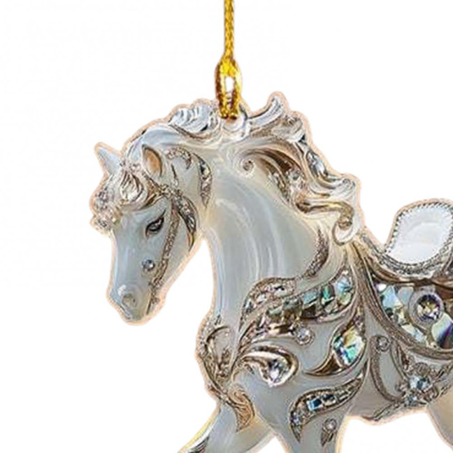 White Horse Acrylic Car Charm Christmas-Themed Ornament Car Rearview Mirror Decor Keychain Backpack Accessory