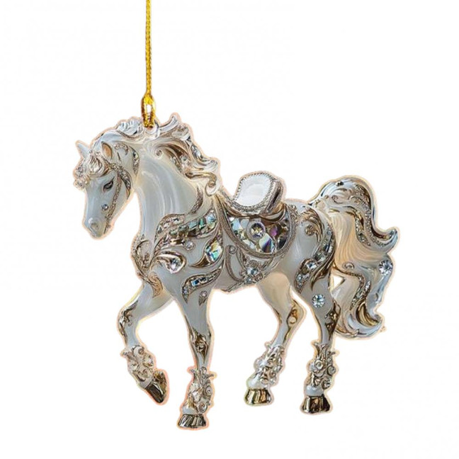 White Horse Acrylic Car Charm Christmas-Themed Ornament Car Rearview Mirror Decor Keychain Backpack Accessory