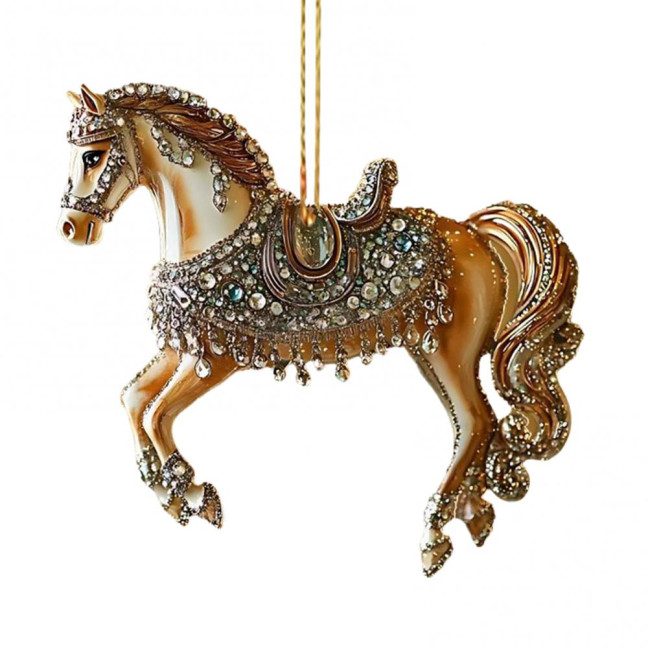 White Horse Acrylic Car Charm Christmas-Themed Ornament Car Rearview Mirror Decor Keychain Backpack Accessory