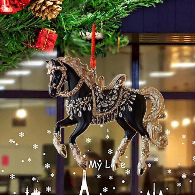 White Horse Acrylic Car Charm Christmas-Themed Ornament Car Rearview Mirror Decor Keychain Backpack Accessory