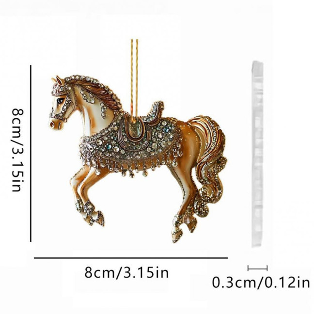 White Horse Acrylic Car Charm Christmas-Themed Ornament Car Rearview Mirror Decor Keychain Backpack Accessory