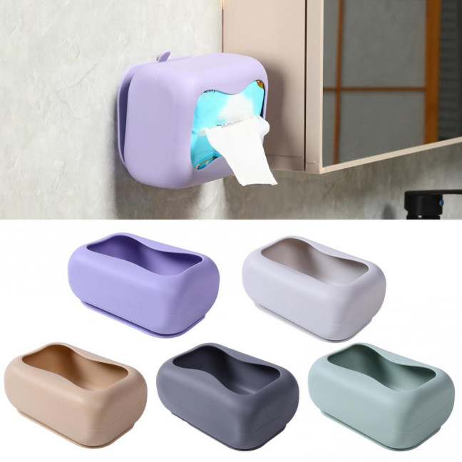 Suction Cup Tissue Box Silicone Material Easy Installation Stable Adhesion Tissue Holder Living Room Car Organizer