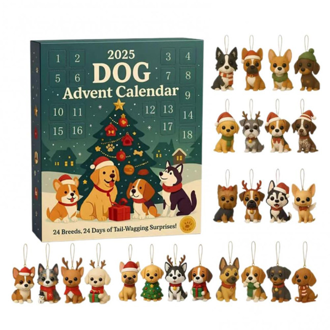 Dog Advent Calendar 2025 24 Days Christmas Countdown Calendar with 24 Dog Breeds Ornaments Christmas Gift for Dog Lovers