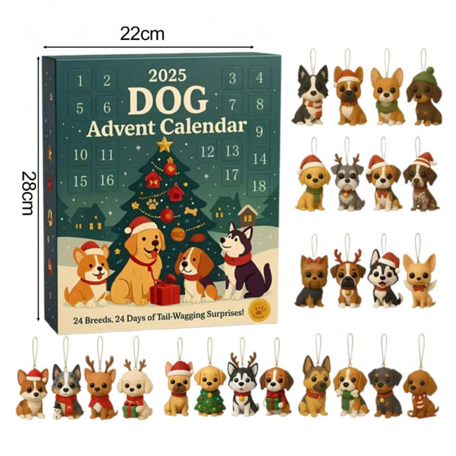 Dog Advent Calendar 2025 24 Days Christmas Countdown Calendar with 24 Dog Breeds Ornaments Christmas Gift for Dog Lovers