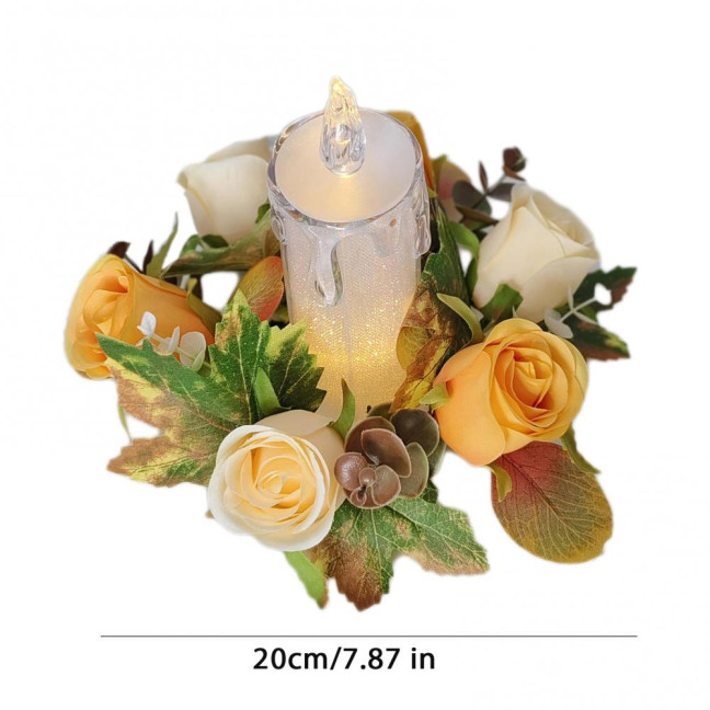 Artificial Rose Candle Ring Fake Rose Wreath with Maple Leaves Pillar Candle Wreath Table Centerpieces for Home Candlelight Dinner Wedding Party Decor Artificial Rose Candle Ring Fake Rose Wreath with Maple Leaves Pillar Candle Wreath Table Centerpieces for Home Candlelight Dinner Wedding Party Decor