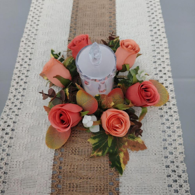 Artificial Rose Candle Ring Fake Rose Wreath with Maple Leaves Pillar Candle Wreath Table Centerpieces for Home Candlelight Dinner Wedding Party Decor Artificial Rose Candle Ring Fake Rose Wreath with Maple Leaves Pillar Candle Wreath Table Centerpieces for Home Candlelight Dinner Wedding Party Decor