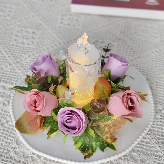 Artificial Rose Candle Ring Fake Rose Wreath with Maple Leaves Pillar Candle Wreath Table Centerpieces for Home Candlelight Dinner Wedding Party Decor Artificial Rose Candle Ring Fake Rose Wreath with Maple Leaves Pillar Candle Wreath Table Centerpieces for Home Candlelight Dinner Wedding Party Decor
