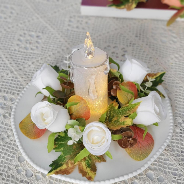 Artificial Rose Candle Ring Fake Rose Wreath with Maple Leaves Pillar Candle Wreath Table Centerpieces for Home Candlelight Dinner Wedding Party Decor Artificial Rose Candle Ring Fake Rose Wreath with Maple Leaves Pillar Candle Wreath Table Centerpieces for Home Candlelight Dinner Wedding Party Decor