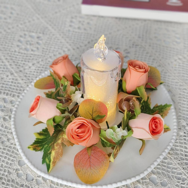 Artificial Rose Candle Ring Fake Rose Wreath with Maple Leaves Pillar Candle Wreath Table Centerpieces for Home Candlelight Dinner Wedding Party Decor Artificial Rose Candle Ring Fake Rose Wreath with Maple Leaves Pillar Candle Wreath Table Centerpieces for Home Candlelight Dinner Wedding Party Decor