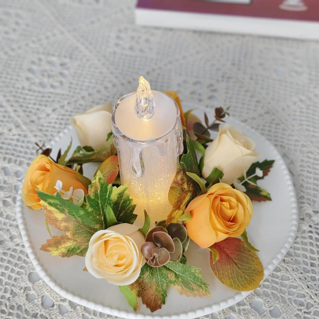 Artificial Rose Candle Ring Fake Rose Wreath with Maple Leaves Pillar Candle Wreath Table Centerpieces for Home Candlelight Dinner Wedding Party Decor Artificial Rose Candle Ring Fake Rose Wreath with Maple Leaves Pillar Candle Wreath Table Centerpieces for Home Candlelight Dinner Wedding Party Decor