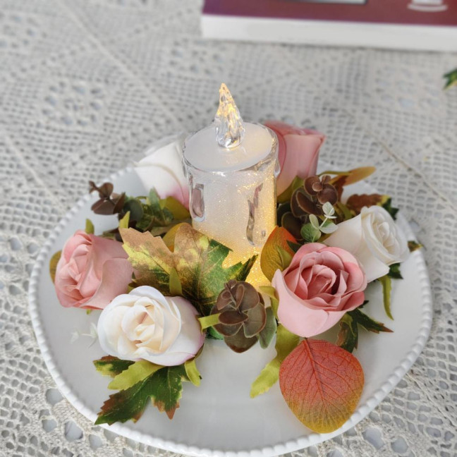 Artificial Rose Candle Ring Fake Rose Wreath with Maple Leaves Pillar Candle Wreath Table Centerpieces for Home Candlelight Dinner Wedding Party Decor Artificial Rose Candle Ring Fake Rose Wreath with Maple Leaves Pillar Candle Wreath Table Centerpieces for Home Candlelight Dinner Wedding Party Decor