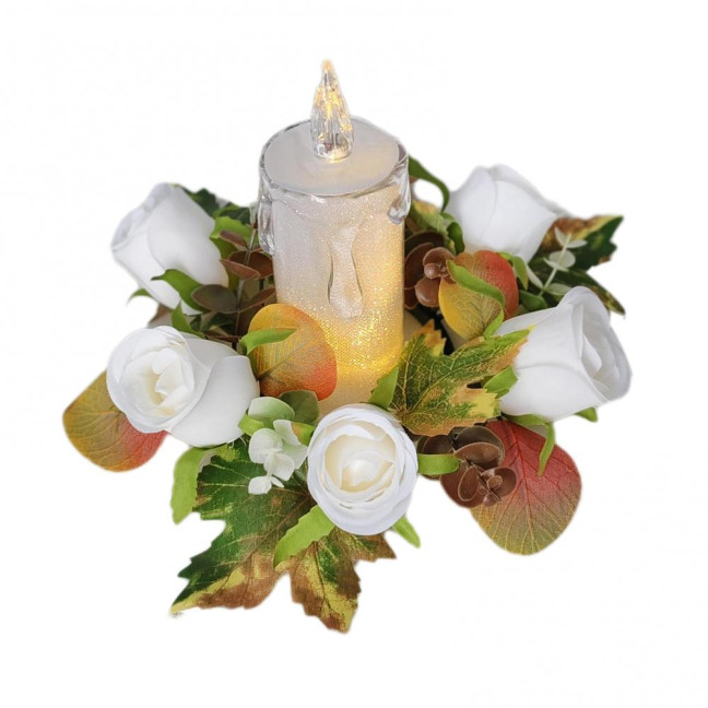 Artificial Rose Candle Ring Fake Rose Wreath with Maple Leaves Pillar Candle Wreath Table Centerpieces for Home Candlelight Dinner Wedding Party Decor Artificial Rose Candle Ring Fake Rose Wreath with Maple Leaves Pillar Candle Wreath Table Centerpieces for Home Candlelight Dinner Wedding Party Decor
