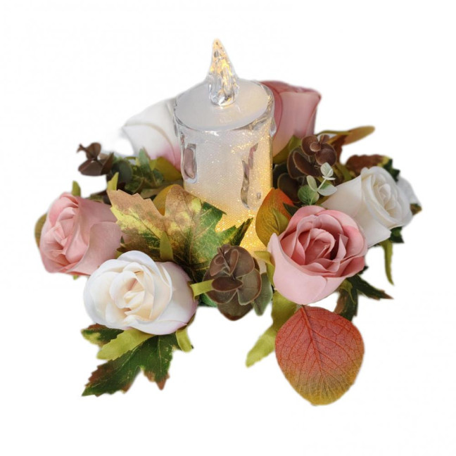 Artificial Rose Candle Ring Fake Rose Wreath with Maple Leaves Pillar Candle Wreath Table Centerpieces for Home Candlelight Dinner Wedding Party Decor Artificial Rose Candle Ring Fake Rose Wreath with Maple Leaves Pillar Candle Wreath Table Centerpieces for Home Candlelight Dinner Wedding Party Decor