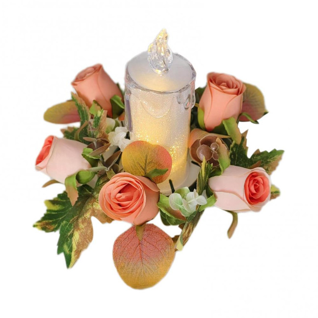 Artificial Rose Candle Ring Fake Rose Wreath with Maple Leaves Pillar Candle Wreath Table Centerpieces for Home Candlelight Dinner Wedding Party Decor Artificial Rose Candle Ring Fake Rose Wreath with Maple Leaves Pillar Candle Wreath Table Centerpieces for Home Candlelight Dinner Wedding Party Decor