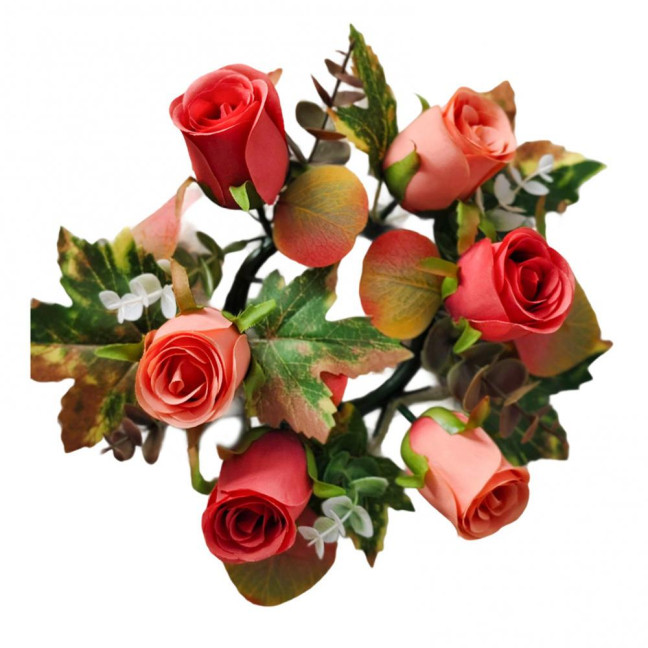 Artificial Rose Candle Ring Fake Rose Wreath with Maple Leaves Pillar Candle Wreath Table Centerpieces for Home Candlelight Dinner Wedding Party Decor Artificial Rose Candle Ring Fake Rose Wreath with Maple Leaves Pillar Candle Wreath Table Centerpieces for Home Candlelight Dinner Wedding Party Decor