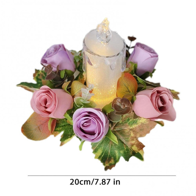 Artificial Rose Candle Ring Fake Rose Wreath with Maple Leaves Pillar Candle Wreath Table Centerpieces for Home Candlelight Dinner Wedding Party Decor Artificial Rose Candle Ring Fake Rose Wreath with Maple Leaves Pillar Candle Wreath Table Centerpieces for Home Candlelight Dinner Wedding Party Decor