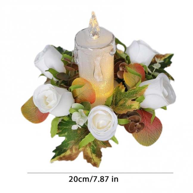 Artificial Rose Candle Ring Fake Rose Wreath with Maple Leaves Pillar Candle Wreath Table Centerpieces for Home Candlelight Dinner Wedding Party Decor Artificial Rose Candle Ring Fake Rose Wreath with Maple Leaves Pillar Candle Wreath Table Centerpieces for Home Candlelight Dinner Wedding Party Decor
