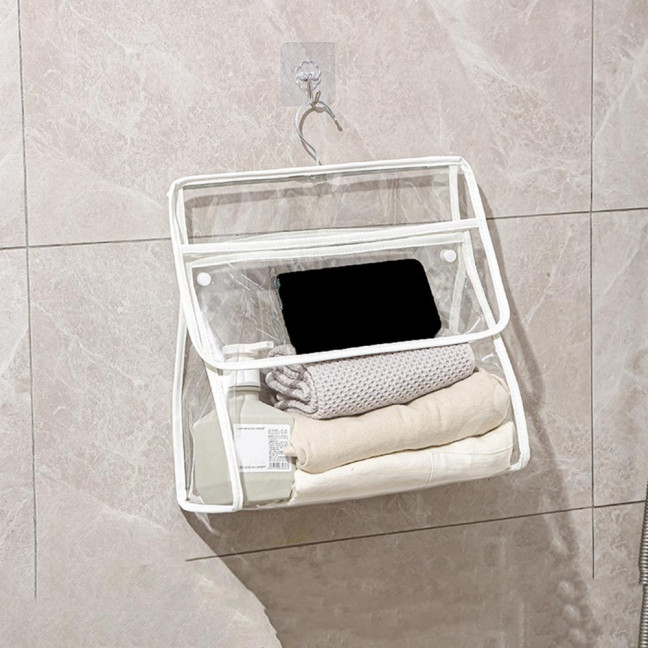 Waterproof Shower Clothes Bag Transparent Bathroom Storage Bag Hanging Storage Pouch with Hook for Mobile Phone Dry Clothes Towel Dorms RVs