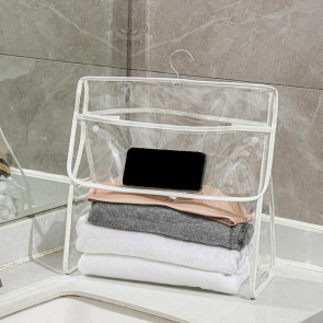 Waterproof Shower Clothes Bag Transparent Bathroom Storage Bag Hanging Storage Pouch with Hook for Mobile Phone Dry Clothes Towel Dorms RVs