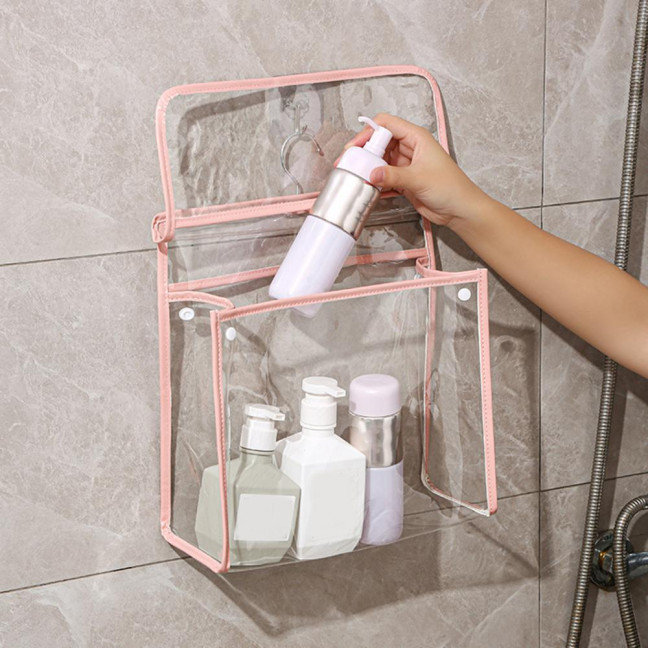 Waterproof Shower Clothes Bag Transparent Bathroom Storage Bag Hanging Storage Pouch with Hook for Mobile Phone Dry Clothes Towel Dorms RVs