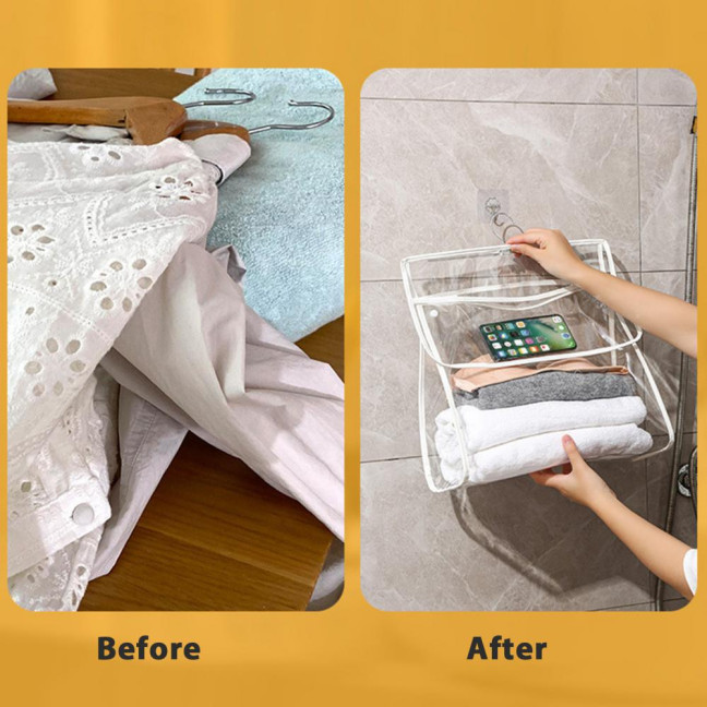 Waterproof Shower Clothes Bag Transparent Bathroom Storage Bag Hanging Storage Pouch with Hook for Mobile Phone Dry Clothes Towel Dorms RVs