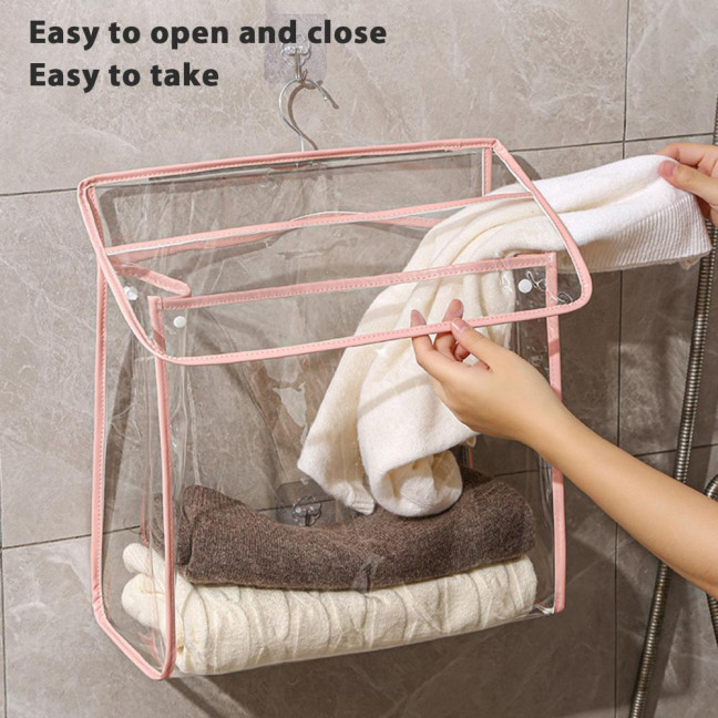 Waterproof Shower Clothes Bag Transparent Bathroom Storage Bag Hanging Storage Pouch with Hook for Mobile Phone Dry Clothes Towel Dorms RVs