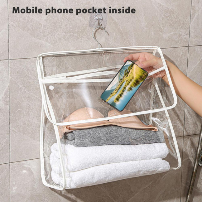 Waterproof Shower Clothes Bag Transparent Bathroom Storage Bag Hanging Storage Pouch with Hook for Mobile Phone Dry Clothes Towel Dorms RVs