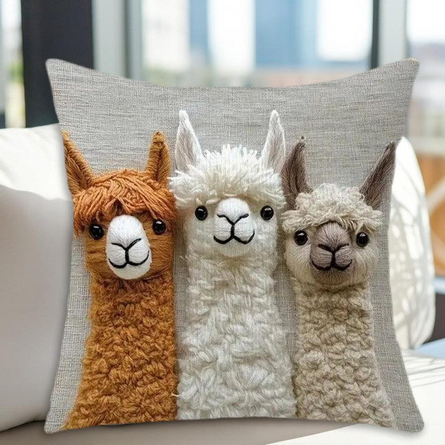 Pillow Cover 2D Alpaca Pattern Easy to Wash Soft Breathable Fabric Cushion Cover Living Room Bedroom Home Decor