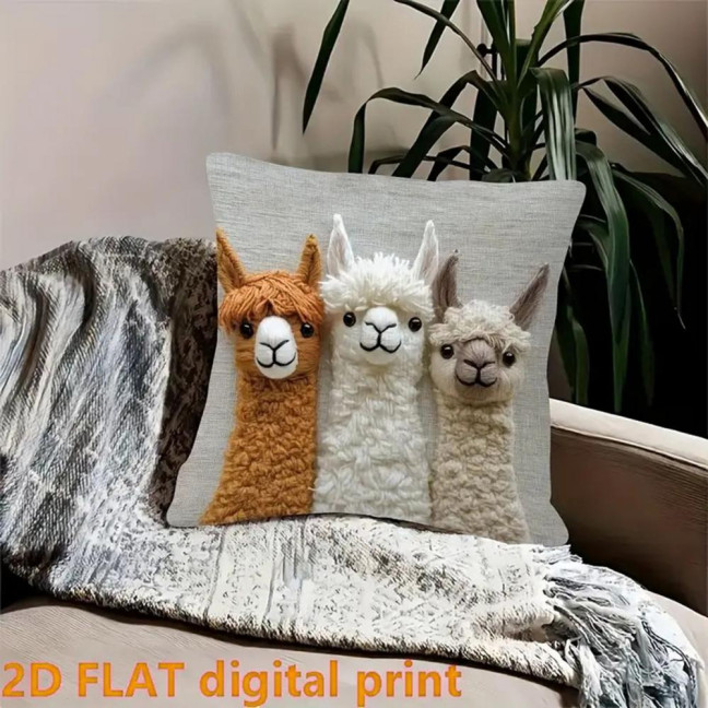 Pillow Cover 2D Alpaca Pattern Easy to Wash Soft Breathable Fabric Cushion Cover Living Room Bedroom Home Decor