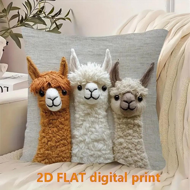 Pillow Cover 2D Alpaca Pattern Easy to Wash Soft Breathable Fabric Cushion Cover Living Room Bedroom Home Decor