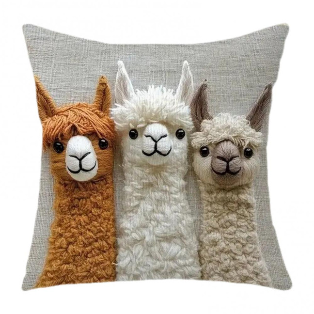 Pillow Cover 2D Alpaca Pattern Easy to Wash Soft Breathable Fabric Cushion Cover Living Room Bedroom Home Decor